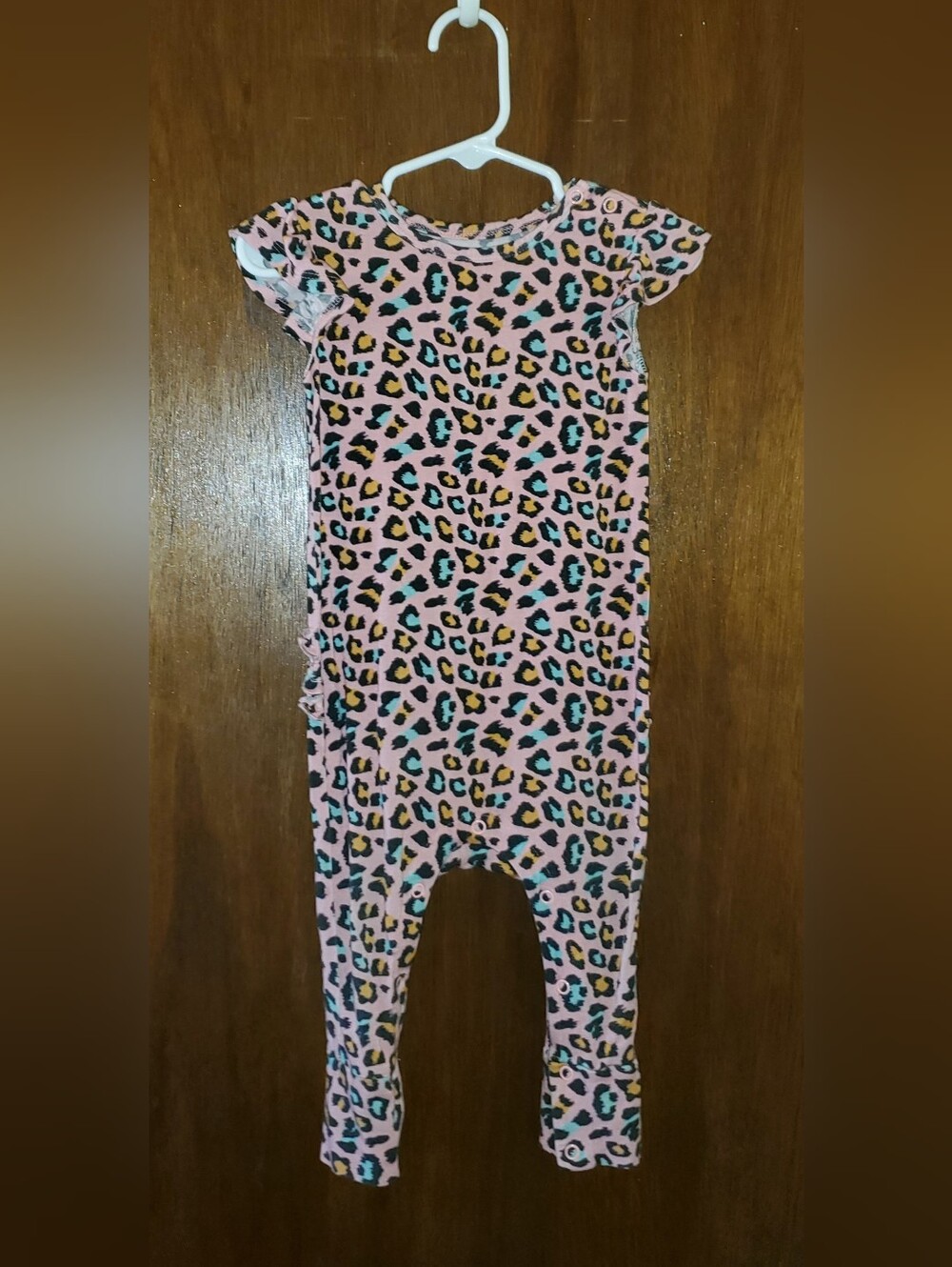 Posh Peanut Pink Leopard Print Ruffle Butt Romper Sz 18-24 Months